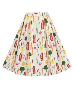 Collectif Marilu Vegetable Medley 50's Swing Skirt Cream New In