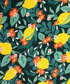 New In Collectif Clara Lemon Bloom 50's Midi Swing Skirt Teal