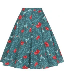 Collectif Matilde Hummingbird Eden Swing Skirt Teal