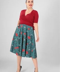 Collectif Matilde Hummingbird Eden Swing Skirt Teal