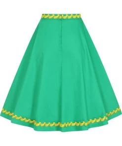 Collectif Matilde Banana Trim 50's Swing Skirt Green New In