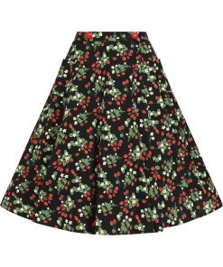 Collectif Luella Wild Strawberries 50's Swing Skirt Black New In