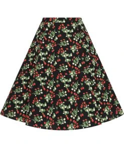 Collectif Luella Wild Strawberries 50's Swing Skirt Black New In