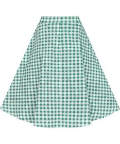 New In Collectif Veronica Strawberry Gingham 40's Swing Skirt Green