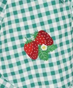 New In Collectif Veronica Strawberry Gingham 40's Swing Skirt Green