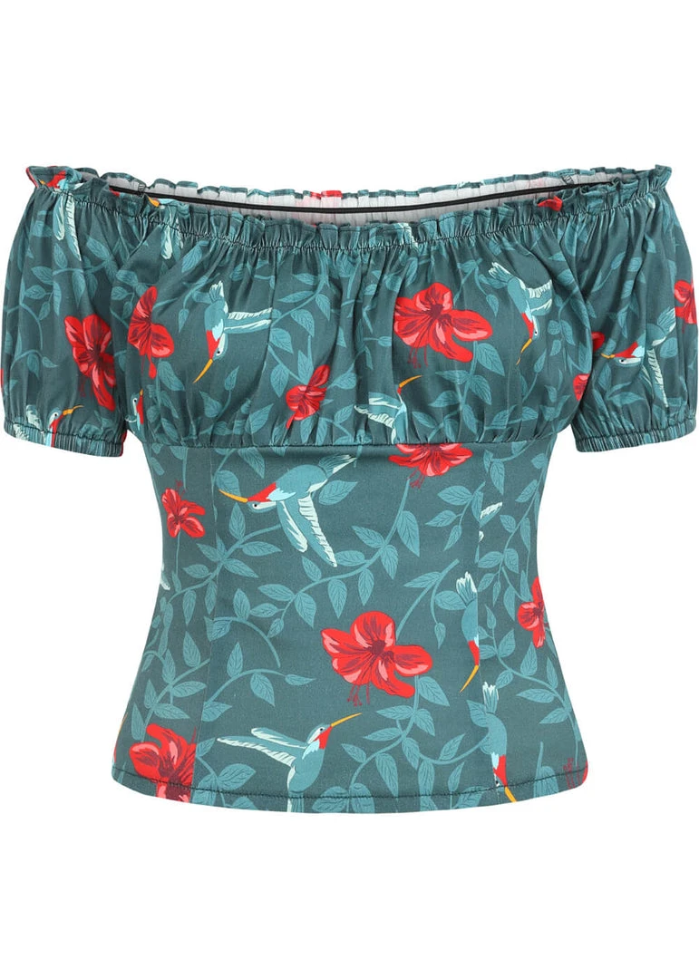 New In Collectif Viviana 50's Hummingbird Eden Top Teal