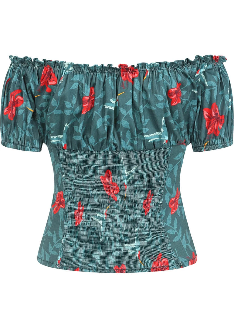 New In Collectif Viviana 50's Hummingbird Eden Top Teal