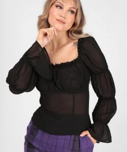 Collectif Agnes Mesh Ruched 60's Top Black New In