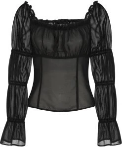 Collectif Agnes Mesh Ruched 60's Top Black New In