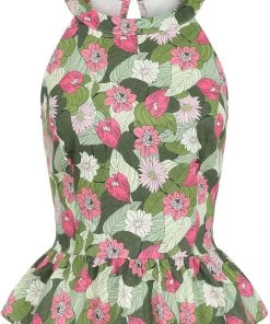 Collectif Tori Palm Blush Floral 50's Top Green
