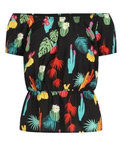 Collectif Aldea Cacti Forest 70's Top Black