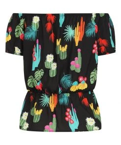 Collectif Aldea Cacti Forest 70's Top Black
