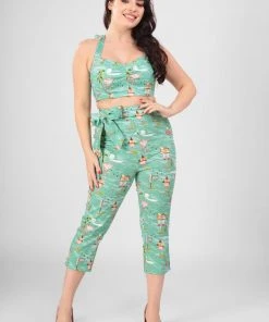 Collectif Eugenia Motel 50's Capris Trousers Blue New In