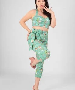 Collectif Eugenia Motel 50's Capris Trousers Blue New In