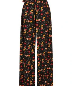 Collectif Akiko Ditsy Tulip Bloom 70's Trousers Black