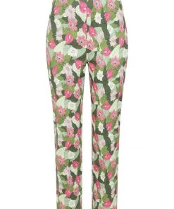 Collectif Bonnie Palm Blush Floral 50's Trousers Green