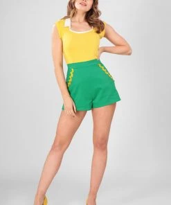 New In Collectif Emilia Banana Trim 50's Shorts Green