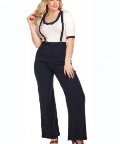 New In Collectif Glinda 40's Trousers With Braces Navy