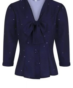 Collectif Andra Starry Polkadot 40's Blouse Navy Blue