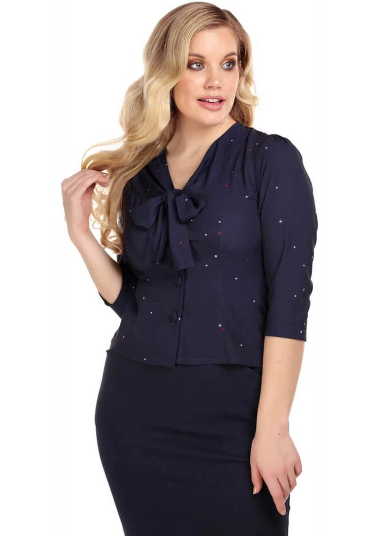 Collectif Andra Starry Polkadot 40's Blouse Navy Blue