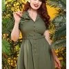 Collectif Caterina Vintage 40's Swing Dress Olive New In