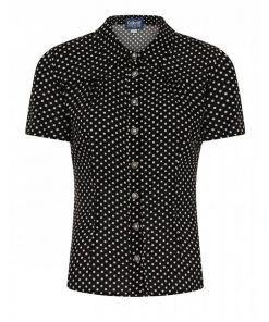 Collectif Avery Polkadot 50's Blouse Black New In