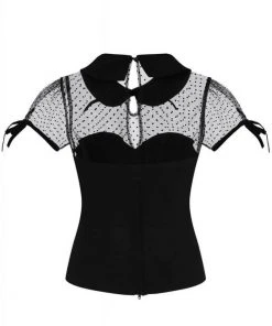 Collectif Kitten Polkadot Mesh 50's Top Black