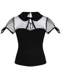 Collectif Kitten Polkadot Mesh 50's Top Black