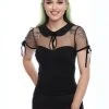 Collectif Kitten Polkadot Mesh 50's Top Black