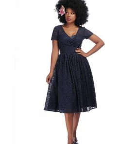 Collectif Nina Lace 50's Swing Dress Navy
