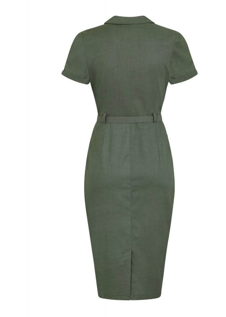 Collectif Caterina Vintage 40's Pencil Dress Olive New In