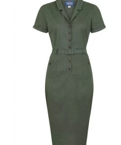 Collectif Caterina Vintage 40's Pencil Dress Olive New In