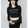 New In Coven United Cat Face 80's Top Black