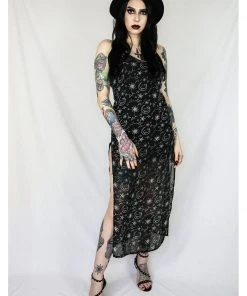 New In Coven United Moon Maxi 70's Dress Black