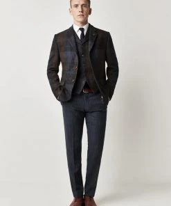 Gibson London Dennis Check Colbert Jacket Brown Blue New In