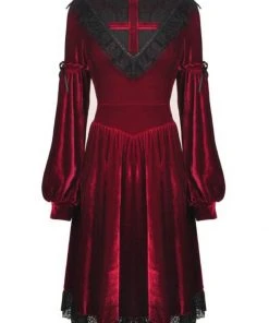 Dark In Love Ghost Cross Velvet 60's Dress Blood Red