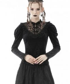 New In Dark In Love Elise Velvet Top Black