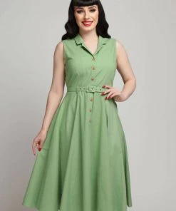 Collectif Caterina 50's Sleeveless Swing Dress Green