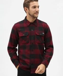 Dickies Mens Sacramento Flannel Shirt Maroon New In