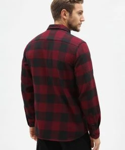 Dickies Mens Sacramento Flannel Shirt Maroon New In
