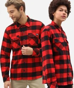 Dickies Mens Sacramento Flannel Shirt Red Black New In