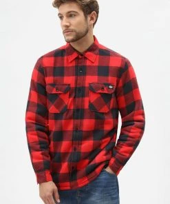 Dickies Mens Sacramento Flannel Shirt Red Black New In