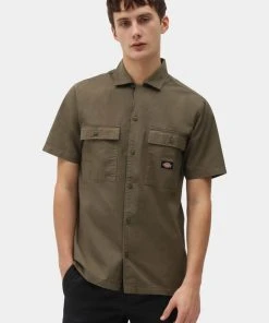 New In Dickies Mens Paynesville Shirt Military Green