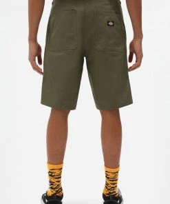 New In Dickies Mens Funkley Herringbone Shorts Military Green