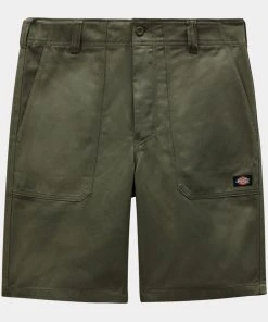 New In Dickies Mens Funkley Herringbone Shorts Military Green