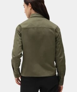 New In Dickies Womens Chokio Herringbone Shirt Military Green