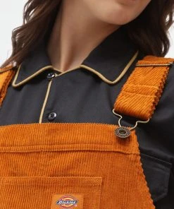 Dickies Womens Higginson Corduroy Dungarees Pumpkin Orange Brown