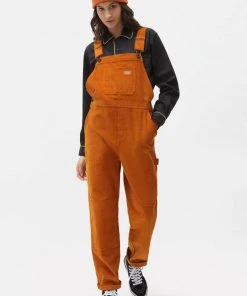Dickies Womens Higginson Corduroy Dungarees Pumpkin Orange Brown