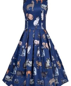 New In Dolly & Dotty Annie Cat 50's Swing Dress Navy