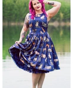 New In Dolly & Dotty Annie Cat 50's Swing Dress Navy